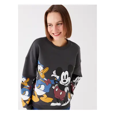 LC Waikiki Women's Crew Neck Disney Printed Long Sleeve Oversize Sweatshirt