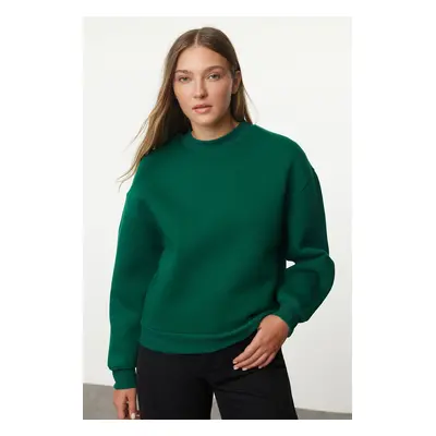 Trendyol Emerald Green Thick Inside Fleece High Collar Relaxed/Comfortable Fit Knitted Sweatshir