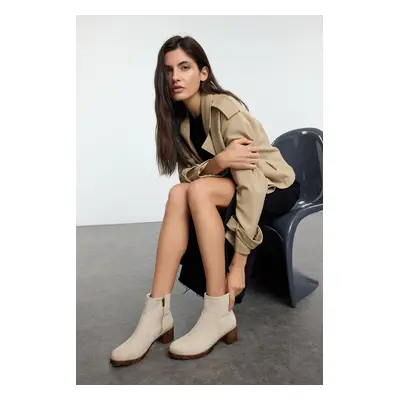 Trendyol Mink Zipper Detail Suede Women's Block Heel Boots