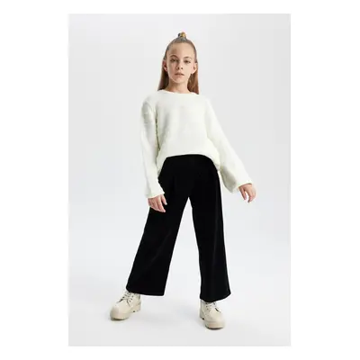 DEFACTO Girls Christmas Theme Wide Leg Ribbed Velvet Sweatpants