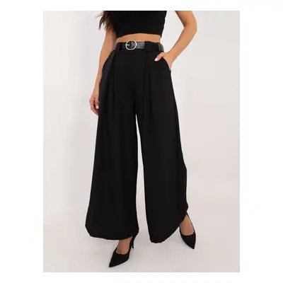 Black fabric wide trousers with belt