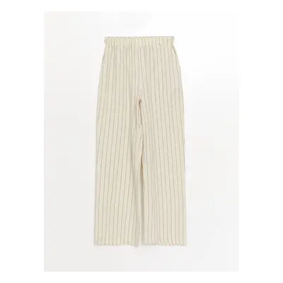 LC Waikiki Elastic Waist Striped Linen Blended Women's Trousers