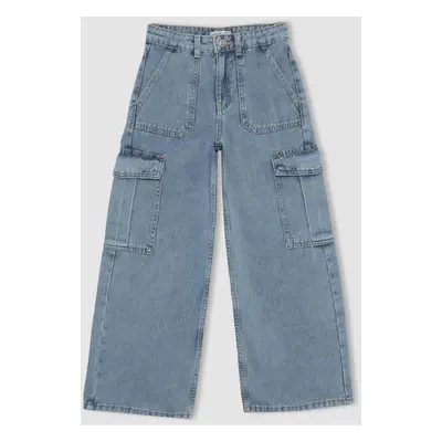 DEFACTO Girls Cargo Fit Wide Leg Jeans