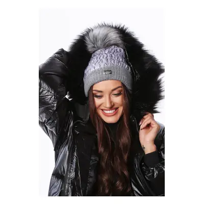 Winter hat made of nylon with a pompom, dark gray