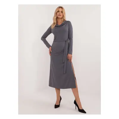 Dark Grey Viscose Midi Cocktail Dress