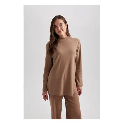 DEFACTO Half Turtleneck Softshell Long Sleeve T-Shirt Tunic with Soft Fur Inside