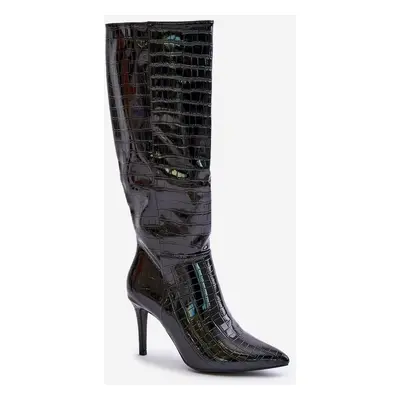 Stiletto heel Cossacks with black embossing Reanwenna