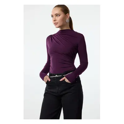 Trendyol Purple Body-fitting Collar Detailed Knitted Bodysuit