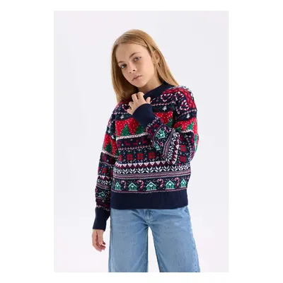 DEFACTO Girl's Regular Fit Crew Neck Sweater