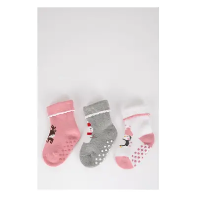 DEFACTO Baby Girl Christmas Themed Non-Slip Sole 3-Piece Cotton Long Socks