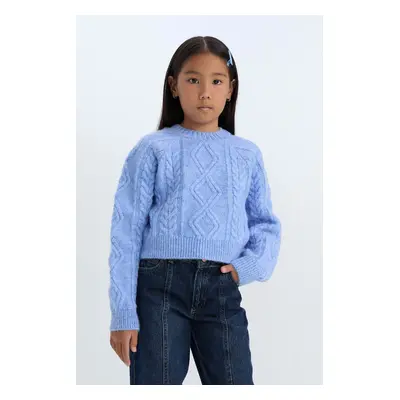 DEFACTO Girl Regular Fit Crew Neck Hair Knitted Sweater