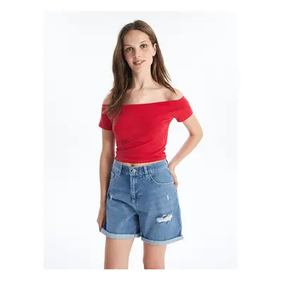 LC Waikiki Boyfriend Fit Ripped Detailed Women's Jean Shorts