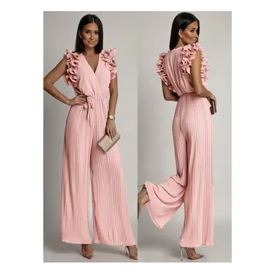 Pleated jumpsuit with ruffles, light pink