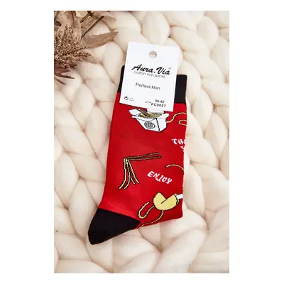 Men's socks with Asian noodle patterns red