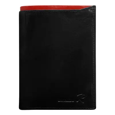 Men's black leather wallet with red module