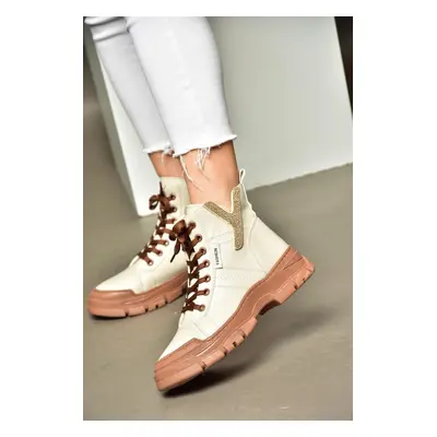 Fox Shoes R602085209 Beige/Tank Women's Boots With Stone Detail