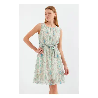 Bigdart Patterned Zero Sleeve Chiffon Dress - Mint