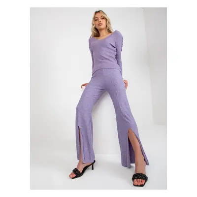 Women's purple knit trousers with slit