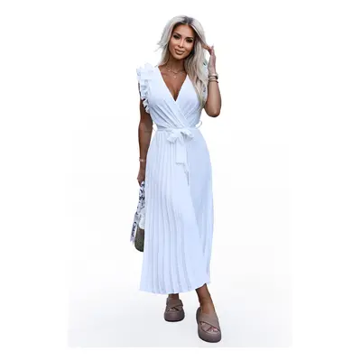 Women's pleated midi dress with a neckline and delicate ruffles Numoco