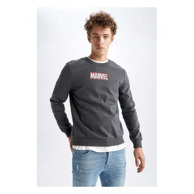 DEFACTO Marvel Logo Only Slim Fit Crew Neck Printed Sweatshirt