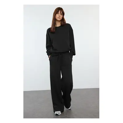 Trendyol Black Relaxed/Comfortable Fit Wide Leg/Wide Leg Knitted Sweatshirt/Bottom Tracksuit Set