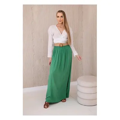 Women's viscose skirt with decorative belt - green