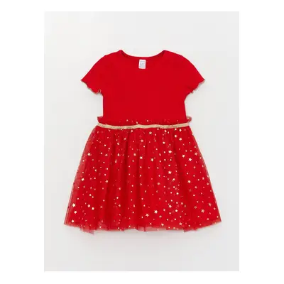 LC Waikiki Crew Neck Short Sleeve Tulle Detailed Baby Girl Dress