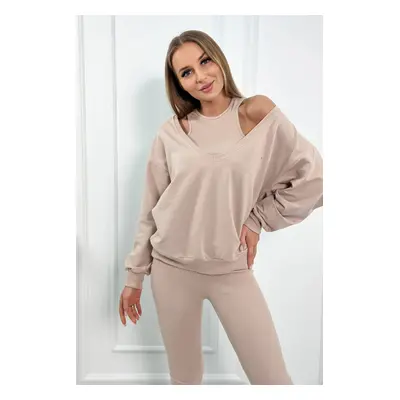 3-piece set sweatshirt + top + leggings beige