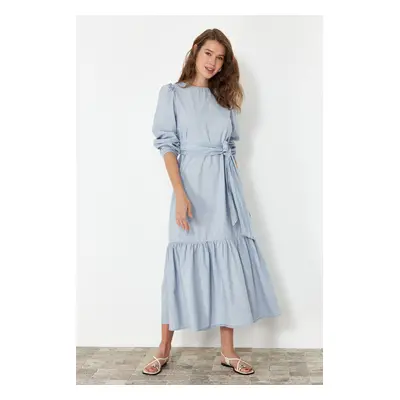 Trendyol Light Blue Belted Midi Denim Dress