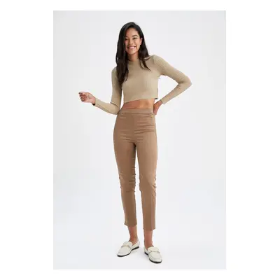 DEFACTO Valentina Cigarette Satin Pants Normal Waist Basic Straight Elastic Waist Straight Leg