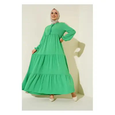 Bigdart Collar Lace-Up Hijab Dress - Dark Green