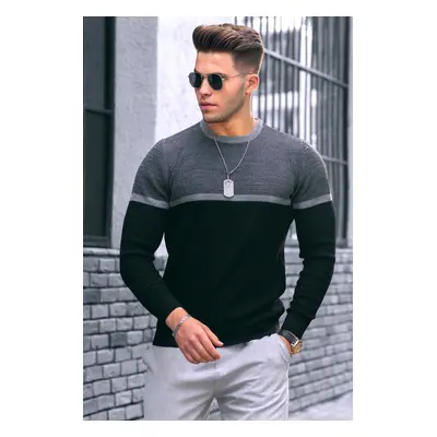 Madmext Men's Color Block Regular Fit Sweater Black