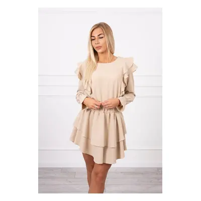 Beige dress with vertical ruffles