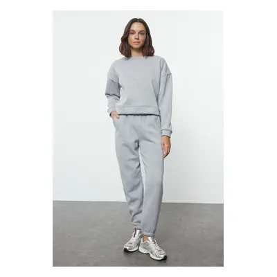 Trendyol Gray Melange Regular/Normal Pattern Basic Thick Inside Fleece Knitted Tracksuit