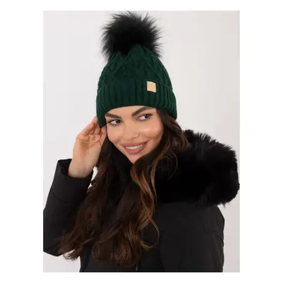 Dark green winter hat with pompom RUE PARIS