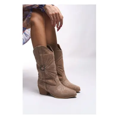 Riccon Ezauviah Women's Embroidered Western Boots Mink Suede