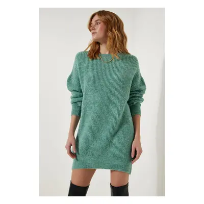 Happiness İstanbul Women's Aqua Green Oversize Long Basic Knitwear Sweater