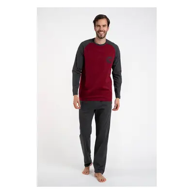 Men's pyjamas Morten, long sleeves, long trousers - burgundy/dark melange