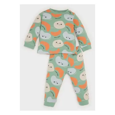 DEFACTO Baby Boy Pajama Set Patterned Crew Neck Long Sleeve Top Long Bottom