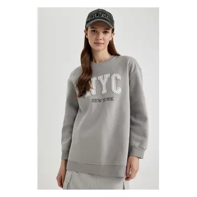 DEFACTO Regular Fit Crew Neck Soft Furry Sweatshirt Tunic