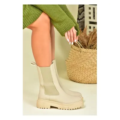 Fox Shoes Beige Women's Thick Sole Boots