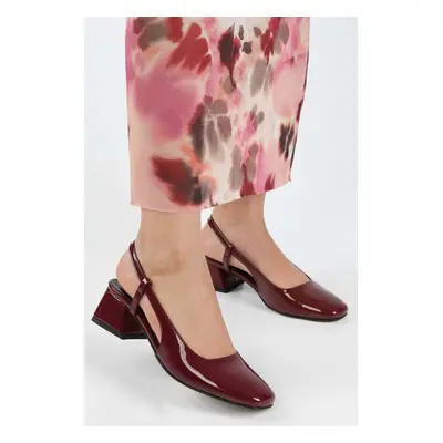 Shoeberry Women's Sieno Claret Red Patent Leather Blunt Toe Heeled Shoes