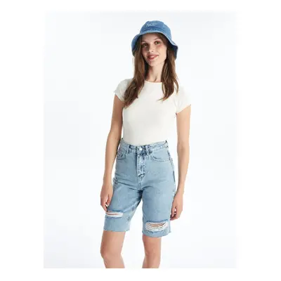 LC Waikiki Bermuda Fit Ripped Detail Women's Jean Shorts