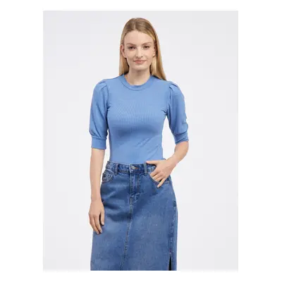 Blue Women's Ribbed T-Shirt VILA Felia - Ladies