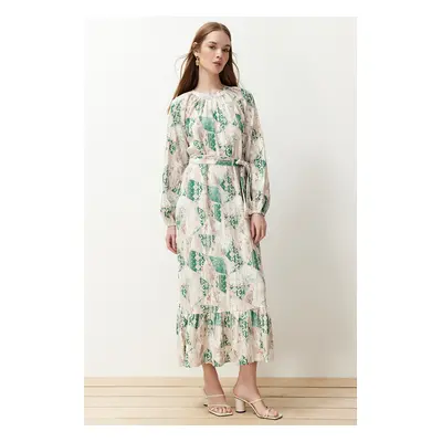 Trendyol Green Floral Belted Woven Dress