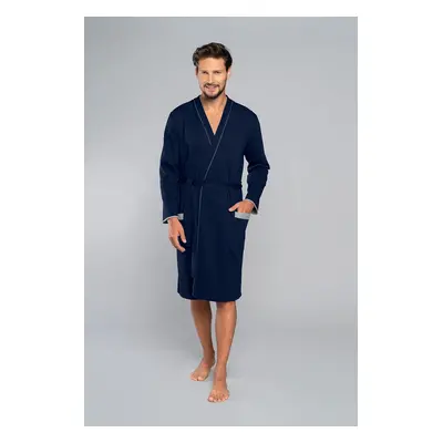 Gabriel Long Sleeve Bathrobe - Navy Blue/Melange