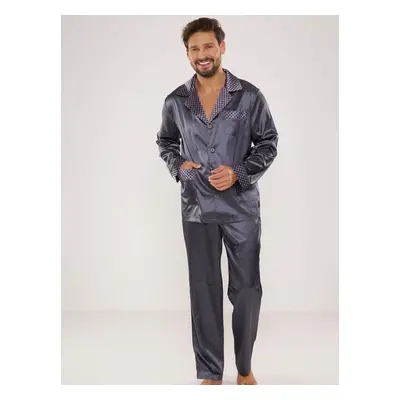 Pyjamas De Lafense Satin L/R M-4XL Men's Zip-Up Grey