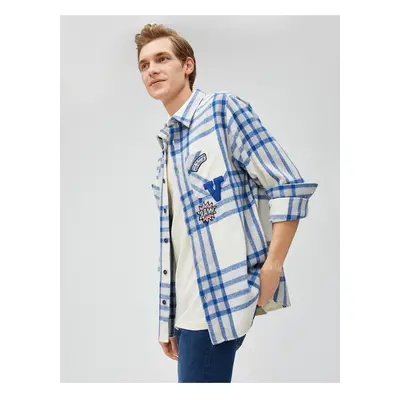 Koton Plaid College Shirt Jacket Embroidered Pocket Detailed Classic Collar