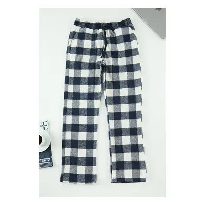 Trendyol Men's Navy Blue Comfortable Fit Plaid Woven Pajama Bottoms