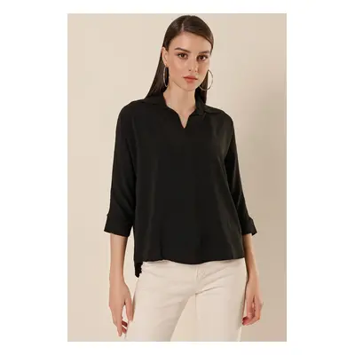 By Saygı Polo Neck Three Quarter Sleeve Ayrobin Blouse